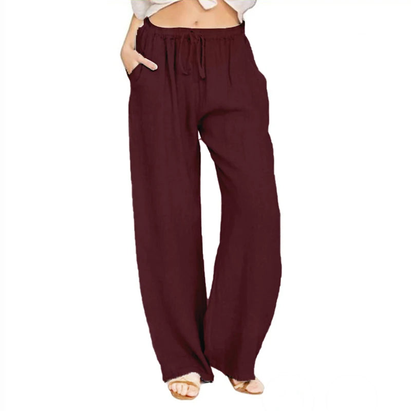 Urban Leisure Big Size Women Pants Solid Loose Linen Pants Women Clothing Drawstring Wide Leg Pants Women Streetwear