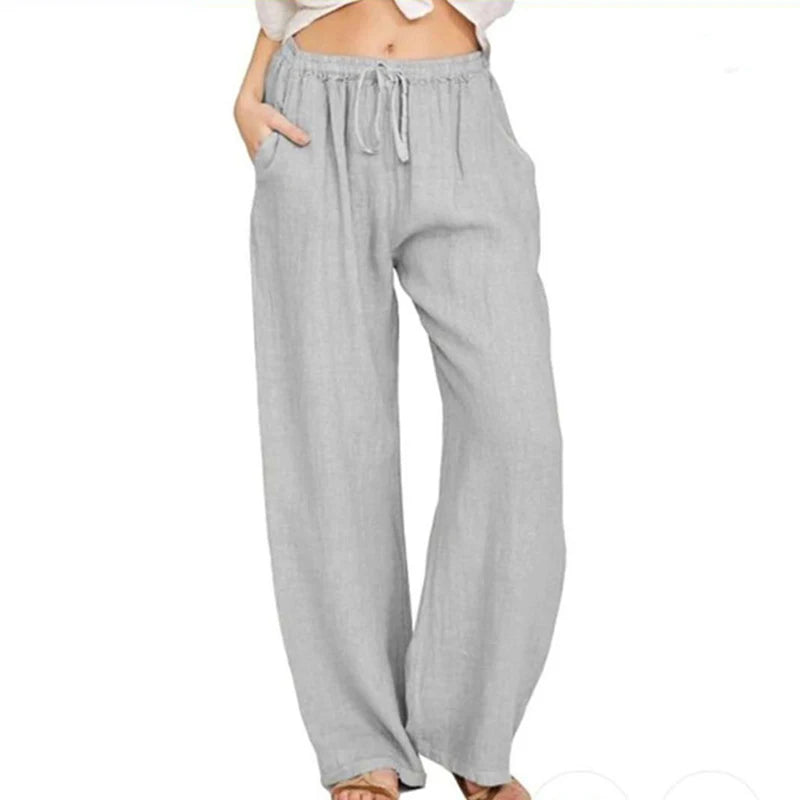 Urban Leisure Big Size Women Pants Solid Loose Linen Pants Women Clothing Drawstring Wide Leg Pants Women Streetwear