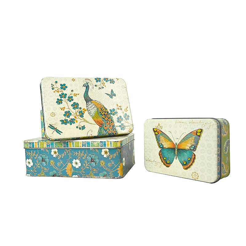3Pcs/Set Metal Pastoral Style Peacock Butterfly Mini Storage Box Household Daily Necessities Jewelry Candy Organizer Box
