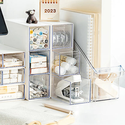 Transparent Drawer Desktop Storage Box Office Daily Necessities Organizer Dressing Table Stacking Combination Storage Cabinet