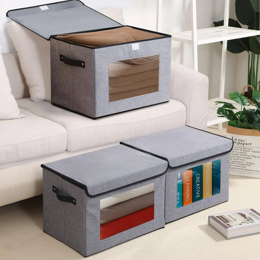 1 pcs non woven fabric storage box with lid clothing toys and daily necessities storage and sorting box with window