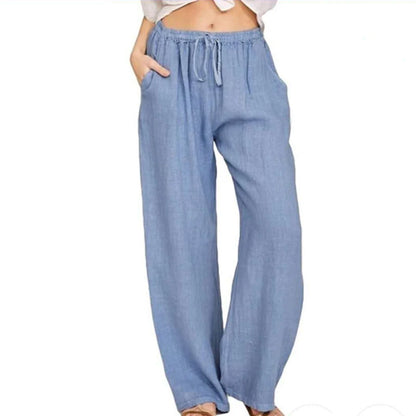 Urban Leisure Big Size Women Pants Solid Loose Linen Pants Women Clothing Drawstring Wide Leg   Pants Women Streetwear