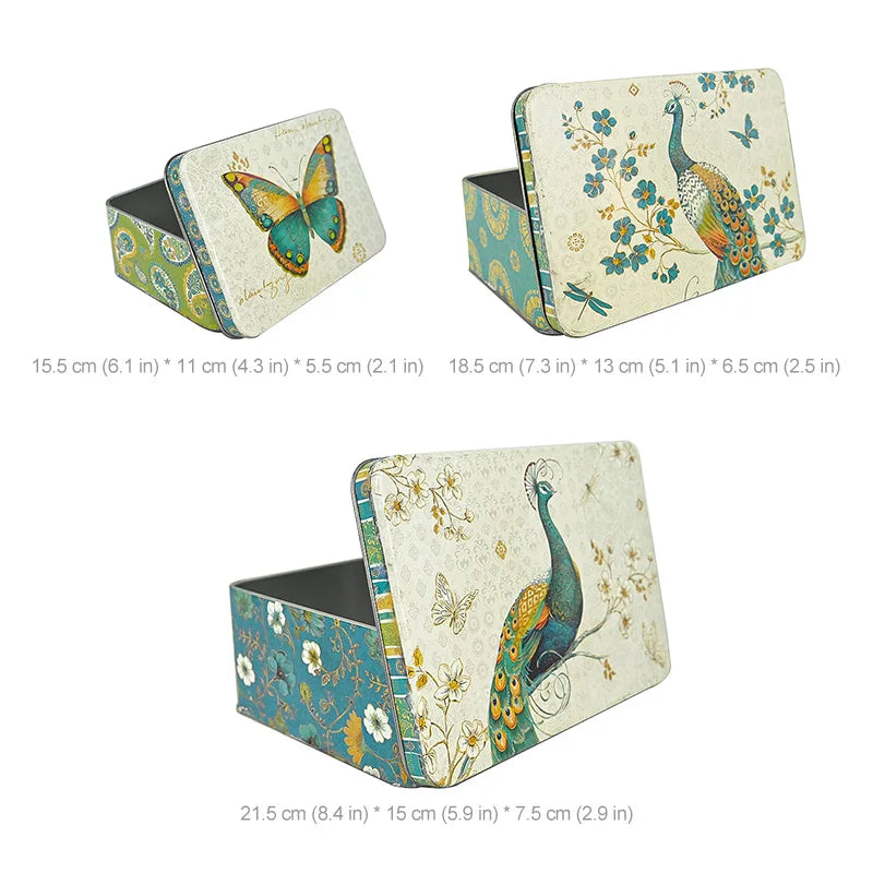 3Pcs/Set Metal Pastoral Style Peacock Butterfly Mini Storage Box Household Daily Necessities Jewelry Candy Organizer Box