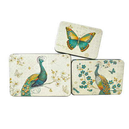 3Pcs/Set Metal Pastoral Style Peacock Butterfly Mini Storage Box Household Daily Necessities Jewelry Candy Organizer Box